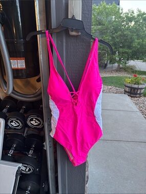Amazon hot pink and white one piece swim suit